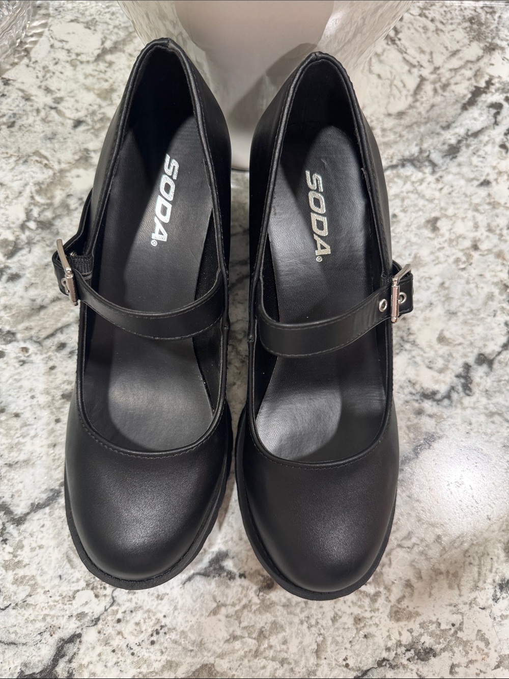 Soda Black Mary Jane Strap Flats